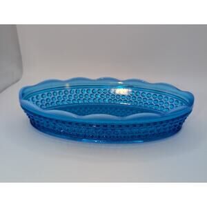 Vintage Westmoreland Opalescent Hobnail Oval Glass Bowl Aquamarine Blue